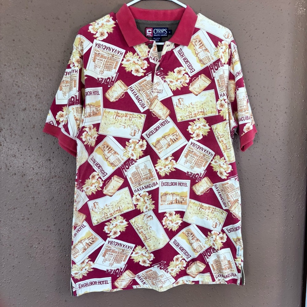 Vtg Chaps Ralph Lauren Havana Cuba Polo Graphic Print Men Sz M Travel Summer